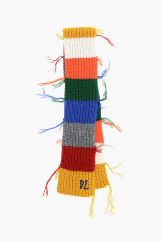 Slim Fit Multicolor Wool Blend Scarf with Fringes