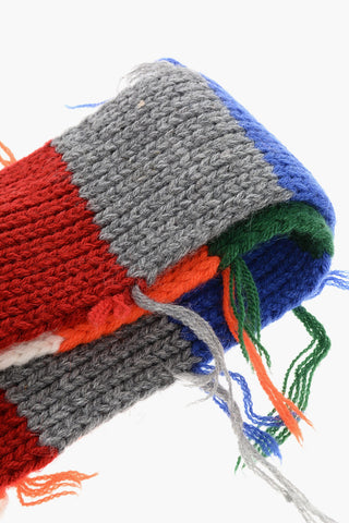 Slim Fit Multicolor Wool Blend Scarf with Fringes