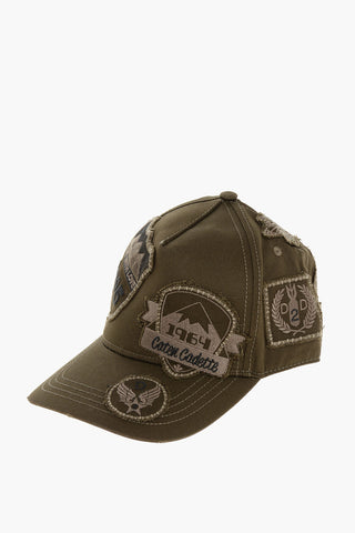 Cappello Baseball in Gabardina di Cotone con Patches