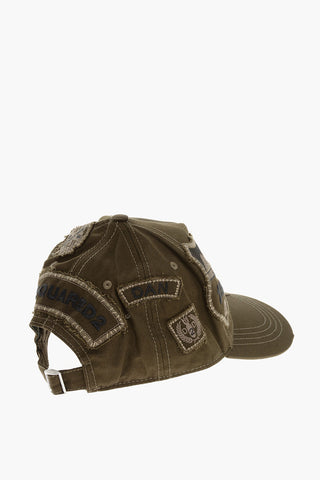 Cappello Baseball in Gabardina di Cotone con Patches