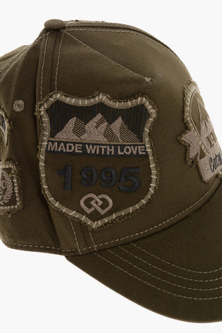 Cappello Baseball in Gabardina di Cotone con Patches