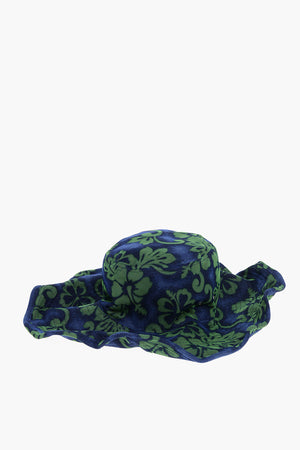 Two-Tone Floppy Hat with Floral Pattern