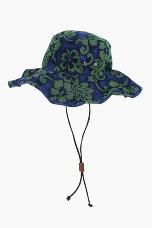 Two-Tone Floppy Hat with Floral Pattern