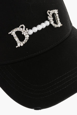 Solid-Color Baseball Cap With Bead And Rhinestone Embellishment