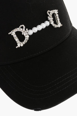 Solid Colour Cap with Rhinestone and Beads Embellishment