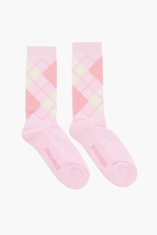 Argyle Motif Ribbed Mid-Crew Socks