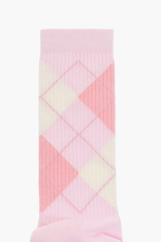 Argyle Motif Ribbed Mid-Crew Socks