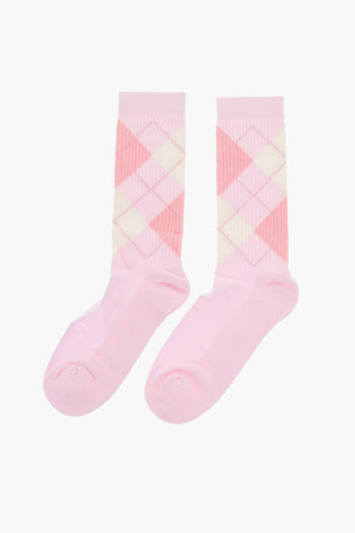 Argyle Motif Ribbed Mid-Crew Socks