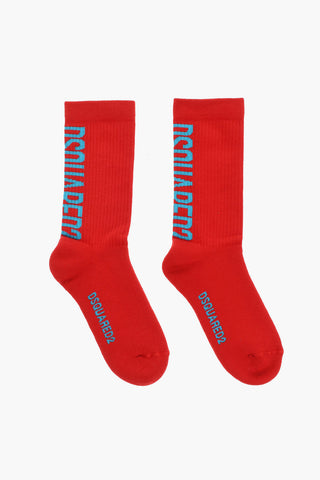 Calzini Mid-Crew a Costine con Logo a Contrasto