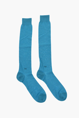 Solid Color Long Socks with Contrasting Logo