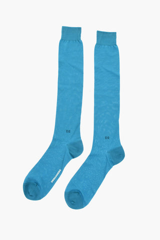 Solid Color Long Socks with Contrasting Logo