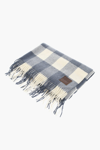 Two-Tone Checked Cashmere Scarf with Fringes