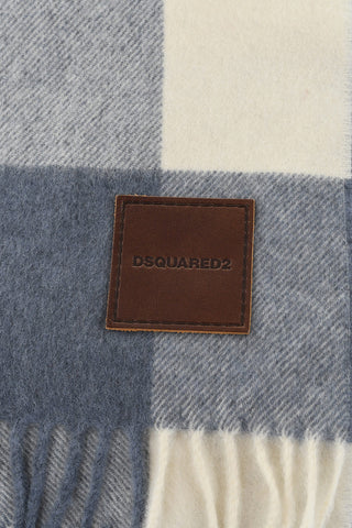 Two-Tone Checked Cashmere Scarf with Fringes