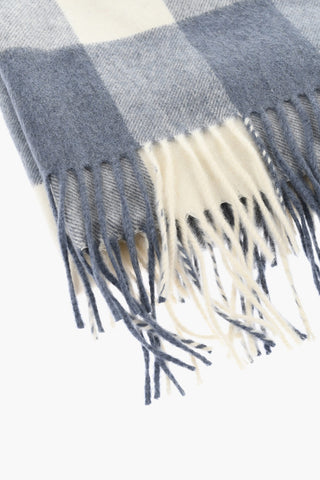 Two-Tone Checked Cashmere Scarf with Fringes