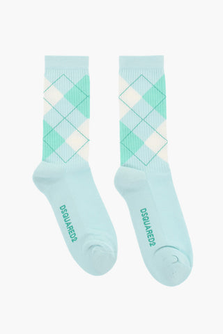 Mid-Crew Ribbed Argyle Socks
