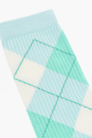 Mid-Crew Ribbed Argyle Socks