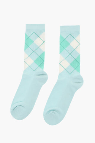 Mid-Crew Ribbed Argyle Socks