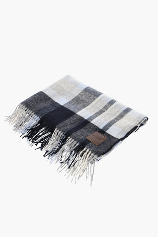 Checked Cashmere Scarf with Fringes