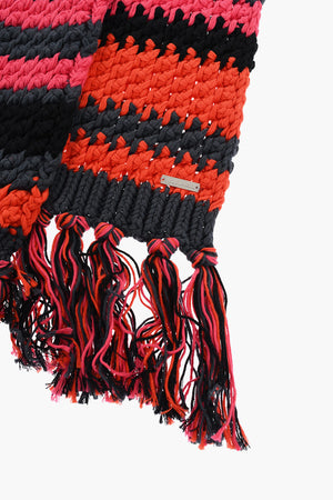 Multicolor Striped Cotton Scarf with Fringes