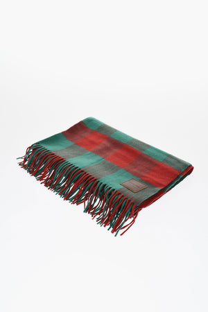 Bicolor Checked Cashmere Scarf with Fringes