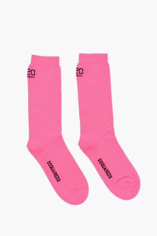 Fluorescent Mid-Crew Socks with Contrasting Details
