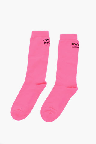 Fluorescent Mid-Crew Socks with Contrasting Details