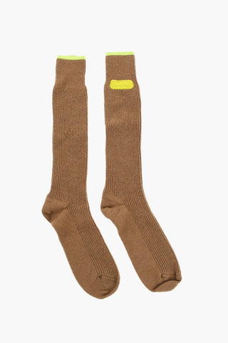 Wool Blend Long Socks with Contrasting Trims