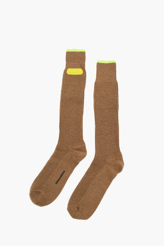 Wool Blend Long Socks with Contrasting Trims