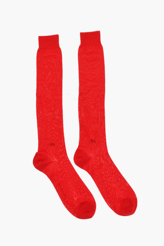 Solid Color Long Socks with Contrasting Logo