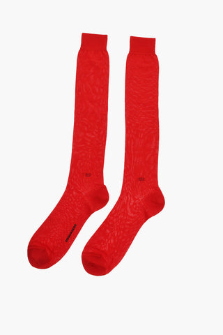 Solid Color Long Socks with Contrasting Logo
