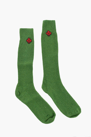 Solid Color Wool Blend Socks with Contrasting Patch