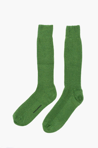 Solid Color Wool Blend Socks with Contrasting Patch