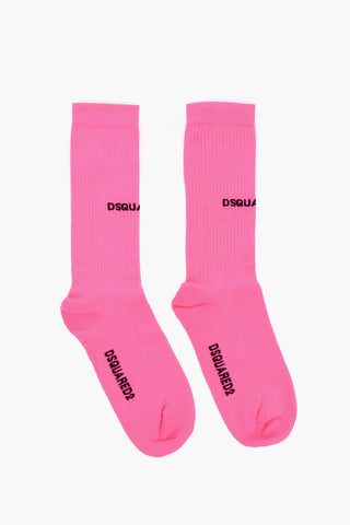 Calzini Lunghi Fluo con Logo a Contrasto