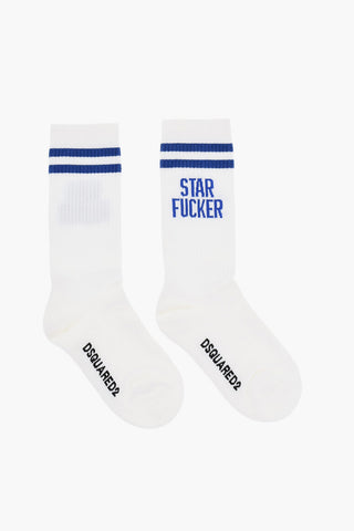 Ribbed STAR FUCKER Mid-Crew Socks with Contrasting Details