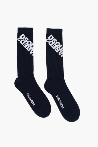 Ribbed Long Socks with Contrasting Logo