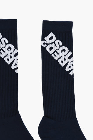Ribbed Long Socks with Contrasting Logo