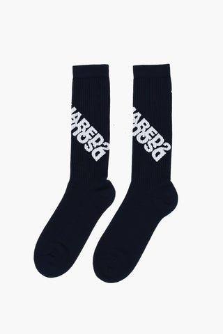 Ribbed Long Socks with Contrasting Logo