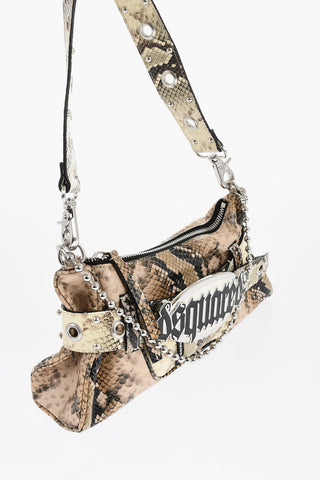 Borsa a Spalla in Pelle Effetto Pitone con Borchie e Logo Gothic Dsquared
