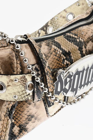 Borsa a Spalla in Pelle Effetto Pitone con Borchie e Logo Gothic Dsquared