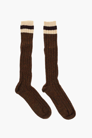 Melange Wool Ribbed Long Socks