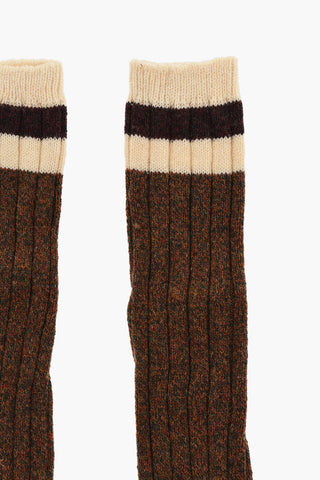 Melange Wool Ribbed Long Socks