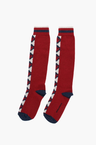 Wool Blend Long Socks with Contrasting Details