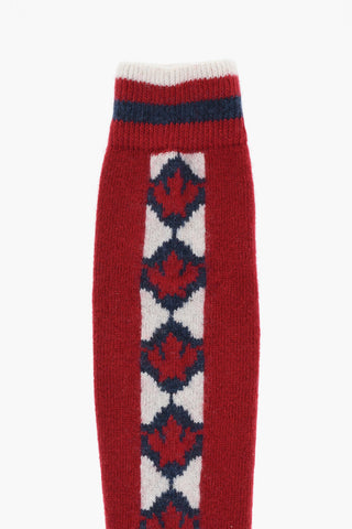 Wool Blend Long Socks with Contrasting Details