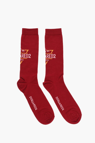Wool Blend Long Socks with Contrasting Logo