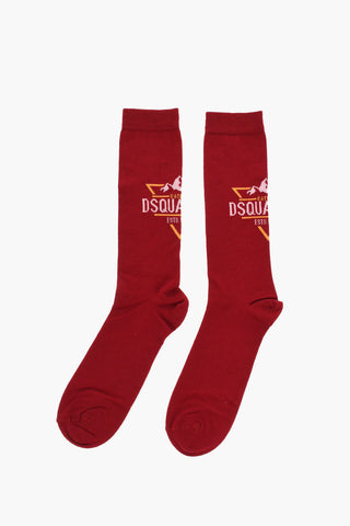 Wool Blend Long Socks with Contrasting Logo