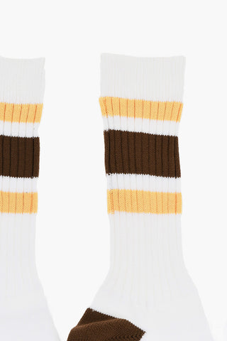 Ribbed mid-Crew Socks with Striped Details