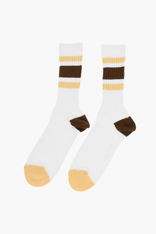 Ribbed mid-Crew Socks with Striped Details