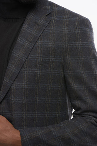 Einreihiger halbgefütterter Blazer aus Wollmischung mit Karomuster