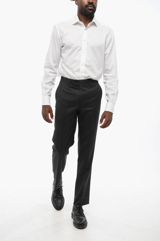 CC COLLECTION Pantaloni in Lana Vergine con Chiusura a Scomparsa