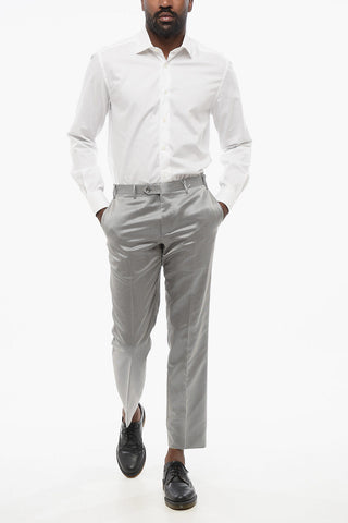 Virgin Wool and Silk Trousers CERIM.LEADER with Hairline Stripes